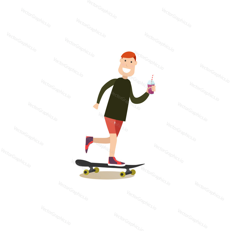Vektorové ilustrace šťastný mladý muž na koni skateboard. Street people plochý designový prvek, ikona izolovaná na bílém pozadí.