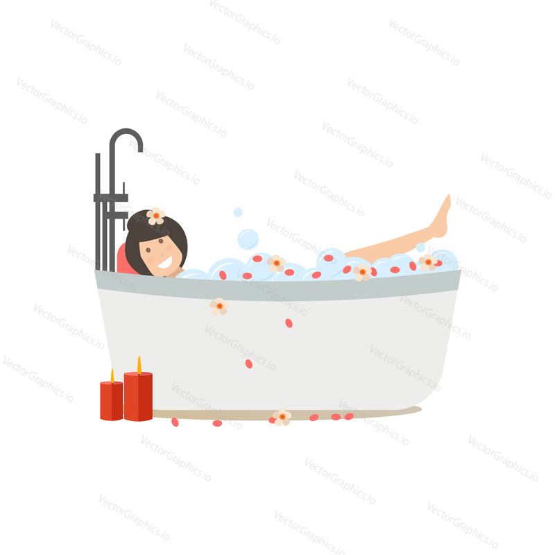 Vektorové ilustrace mladé ženy se těší aroma koupel postupy. Spa lidé plochý styl designový prvek, ikona izolován na bílém pozadí.