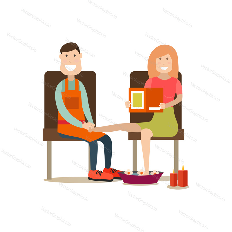 Vektorové ilustrace ženy se těší relaxační masáž nohou. Spa lidé plochý styl designový prvek, ikona izolován na bílém pozadí.