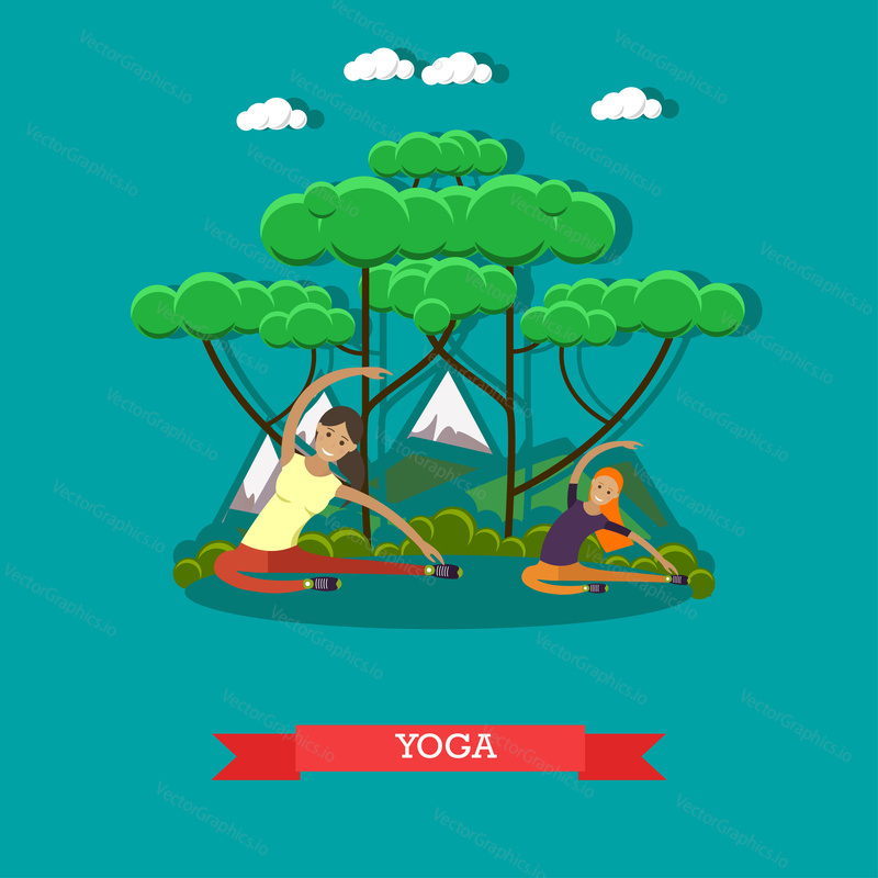 Vector illustration of pregnant women practicing yoga. Yoga for pregnant women flat style design element.