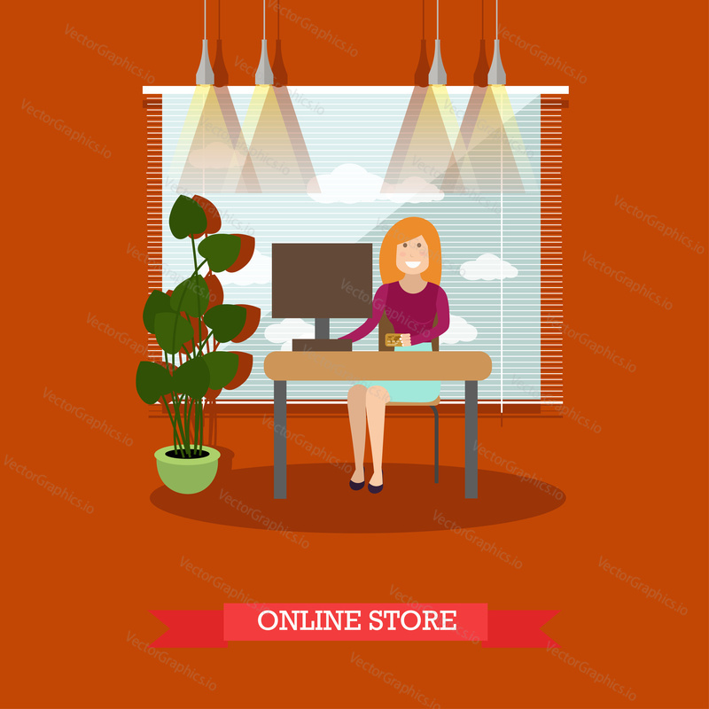 Online store concept vector illustration. Internet shopping or e-commerce design element in flat style.