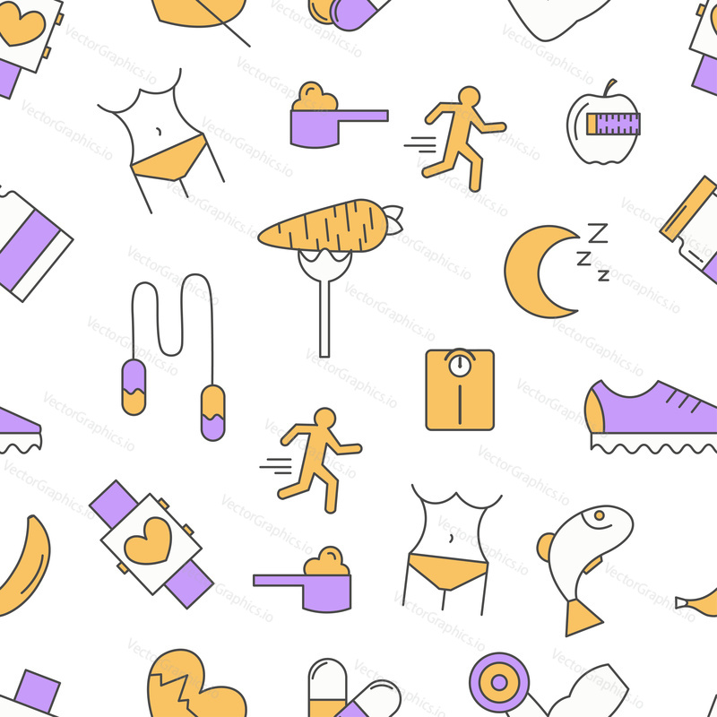 Sport food seamless pattern. Vector modern thin line flat design. Healthy lifestyle, weight loss, dieting concept.