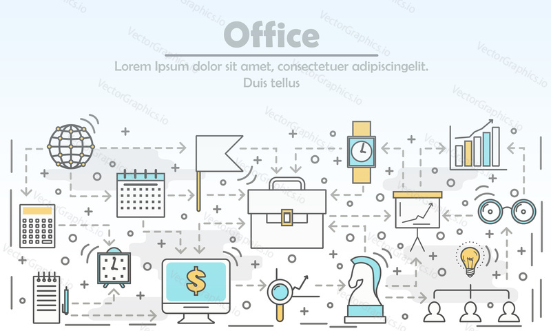 Office concept vector illustration. Modern thin line flat style design element with business symbols for website banners and printed materials.