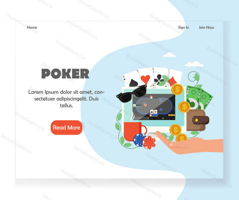 Online poker vstupní stránka šablony. Vector flat style design concept pro internet poker karban webové stránky a vývoj mobilních stránek.