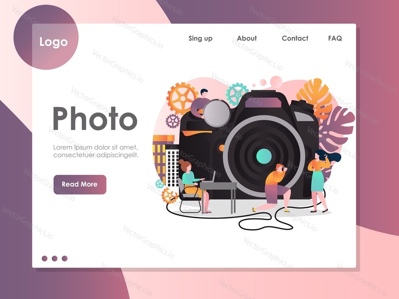 Šablona webových stránek photo vector, design webových stránek a vstupních stránek pro vývoj webových stránek a mobilních stránek. Koncept služby fotografického studia.