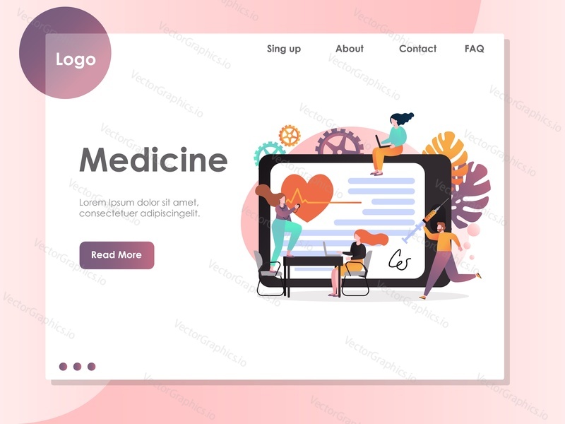 Medicína vektorová webová šablona, webová stránka a design vstupní stránky pro vývoj webových stránek a mobilních stránek. Online zdravotnické služby, telemedicína, lékařská zdravotní péče z konceptu vzdálenosti.