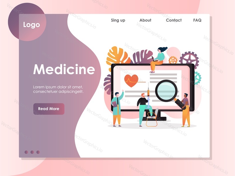 Medicína vektorová webová šablona, webová stránka a design vstupní stránky pro vývoj webových stránek a mobilních stránek. Telemedicína, koncept online lékařských služeb.