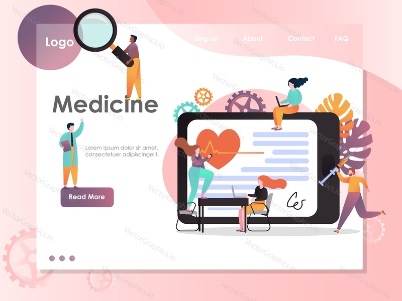 Medicína vektorová webová šablona, webová stránka a design vstupní stránky pro vývoj webových stránek a mobilních stránek. Telemedicína, koncept online diagnostiky a léčby.