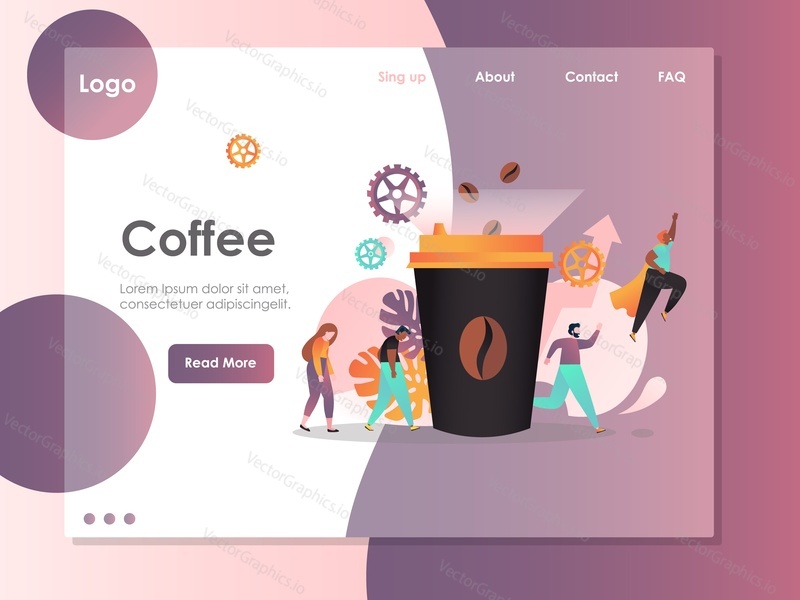 Шаблон веб-сайта Coffee vector, дизайн веб-страницы и целевой страницы для разработки веб-сайтов и мобильных сайтов. Кофе-брейк, концепции пользы энергетических напитков для здоровья.