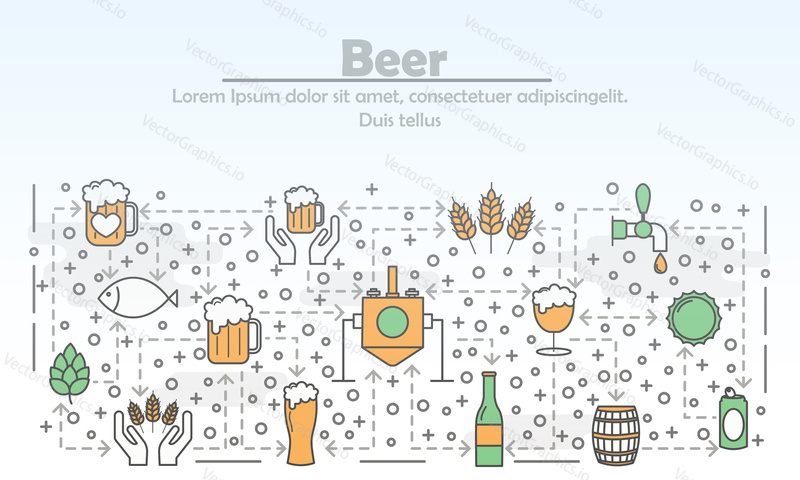 Craft beer reklamní plakát banner šablona. Vektorové tenké čáry umění plochý styl design ikony pro webové stránky bannery a tiskovin.