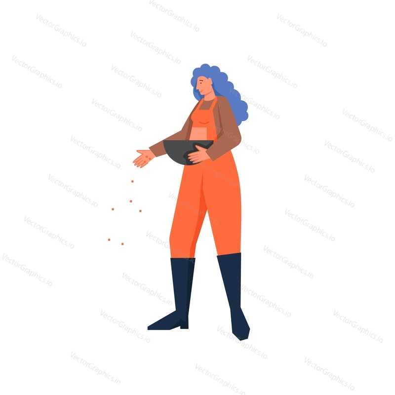 Gardener woman planting seeds.Vector flat style design illustration isolated on white background. Growing plants, gardening concept for web banner, website page etc.