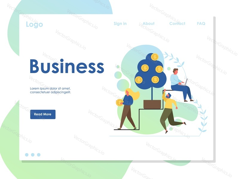 Šablona webových stránek Business vector, design webových stránek a vstupních stránek pro vývoj webových stránek a mobilních stránek. Vydělávání peněz, finanční investice, koncept obchodního úspěchu.