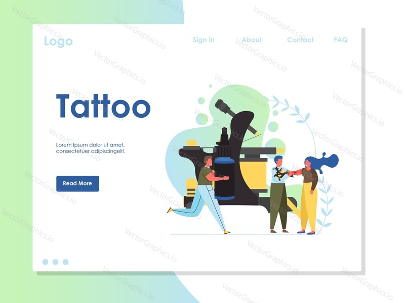 Tetování vektorové webové stránky šablony, webové stránky a vstupní stránky design pro webové stránky a vývoj mobilních stránek. Tetování obchod, studio nebo salon služby koncept.