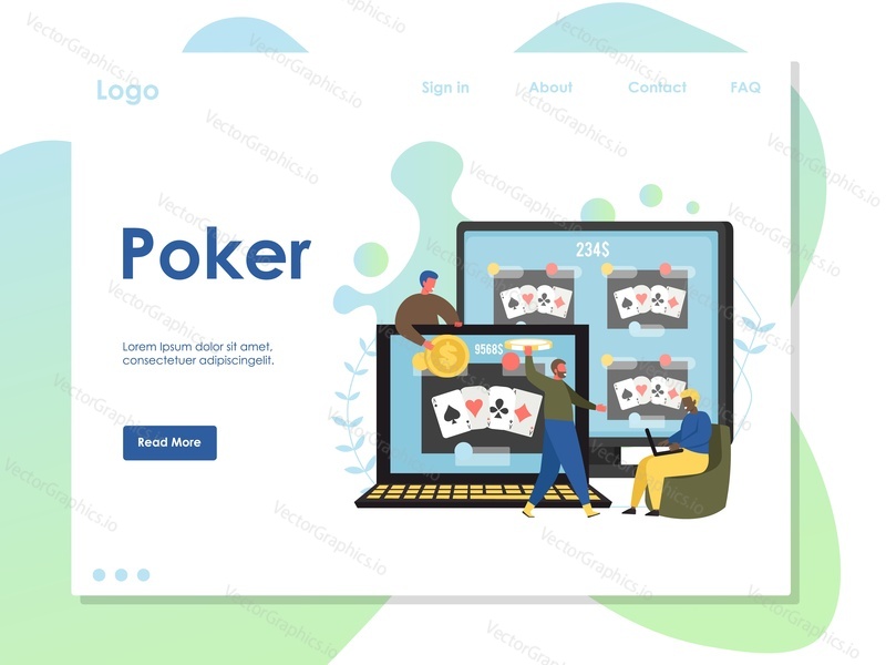 Poker vektor webové stránky šablony, webové stránky a vstupní stránky design pro webové stránky a vývoj mobilních stránek. Online Kasino Pokoj, internet karban koncept.