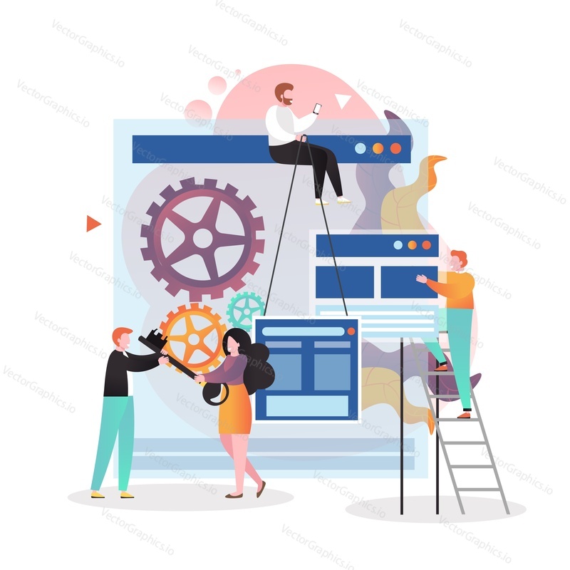 Mužské a ženské postavy profesionální designérský tým vytvářející webové stránky, vektorové ilustrace. Koncept služeb Web designer pro webový banner, webovou stránku atd.