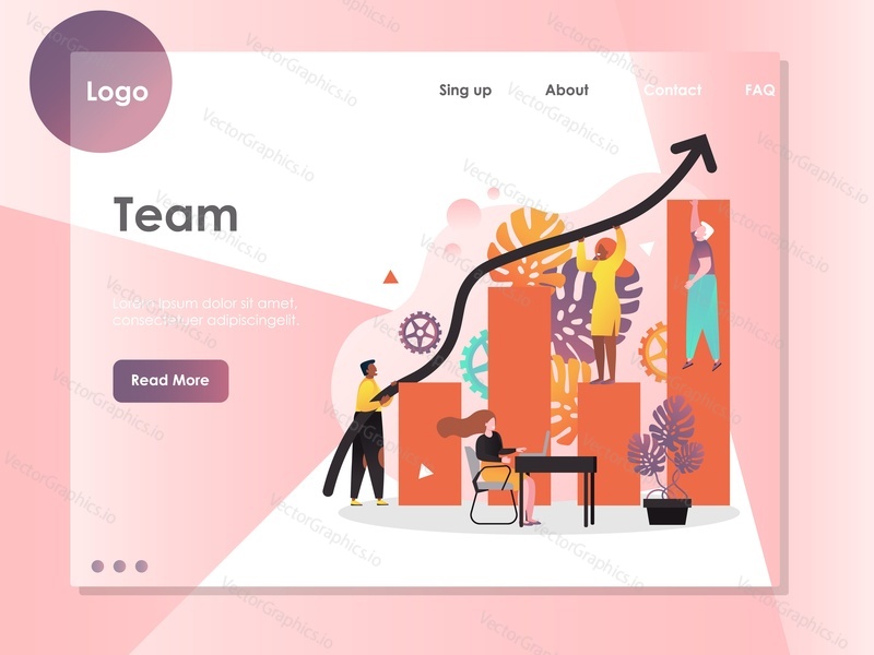 Team vector website template, web page and landing page design for website and mobile site development. Business teamwork, effective coworking, scheduling concept.