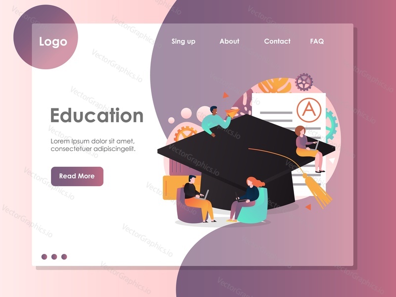 Education vector website template, web page and landing page design for website and mobile site development. Online education, e-learning process concept.