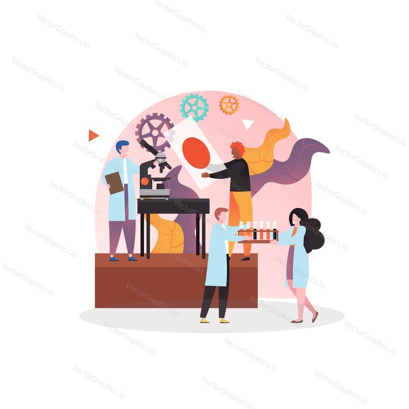 Blood test in clinical lab composition with micro male and female characters medical laboratory professionals and equipment. Medical analysis concept for web banner, website page etc.