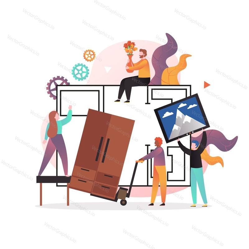 Professional interior designer services vector concept with characters for web banner, website page etc. Furniture arrangement, interior design studio.