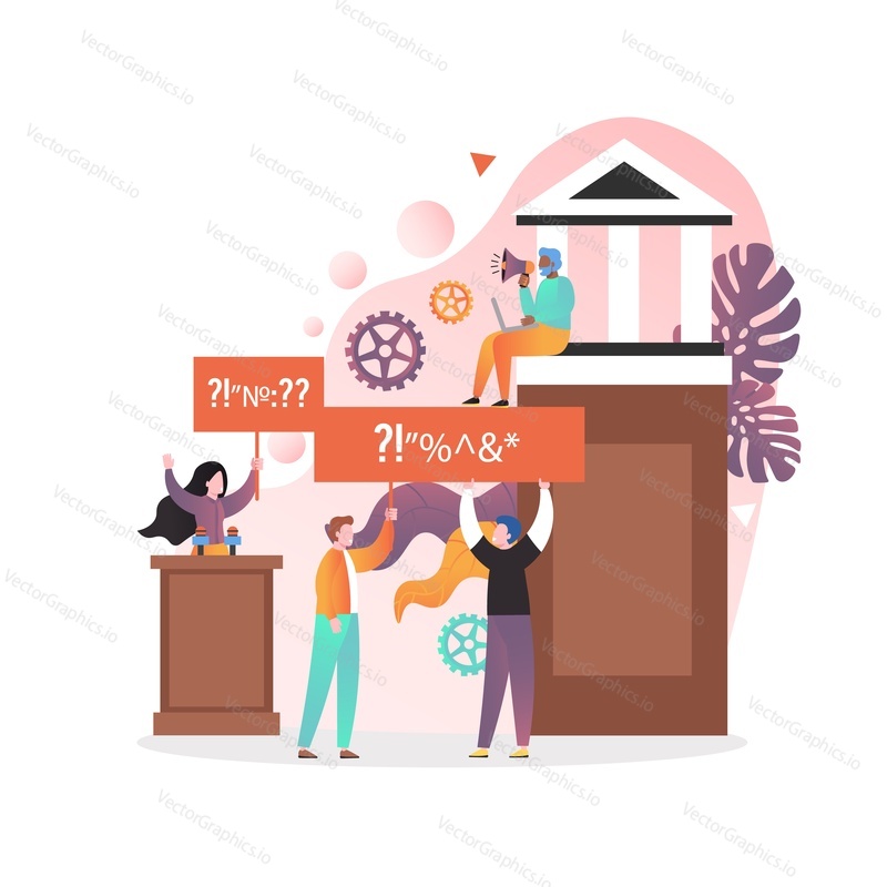 Politics vector concept illustration. Election campaign, public speaking, picket, political protest, agitation, meeting composition for web banner, website page etc.