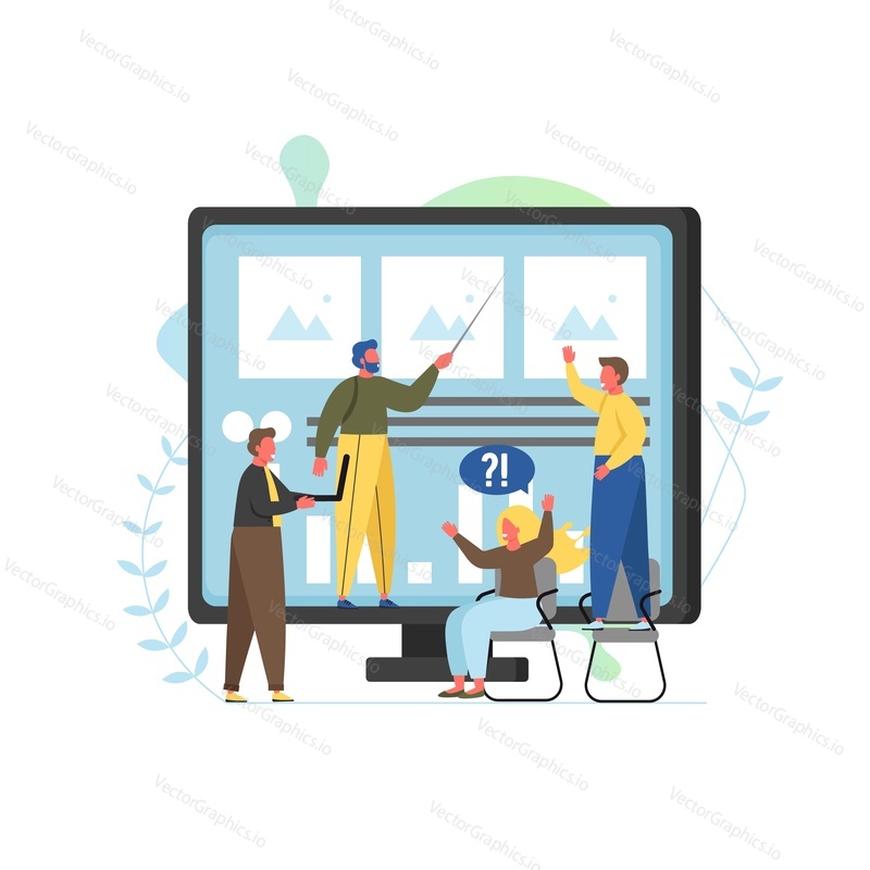 Poradenství, vektorový plochý styl designu ilustrace. Profesionální obchodní poradenské služby koncept pro web banner, webové stránky atd.