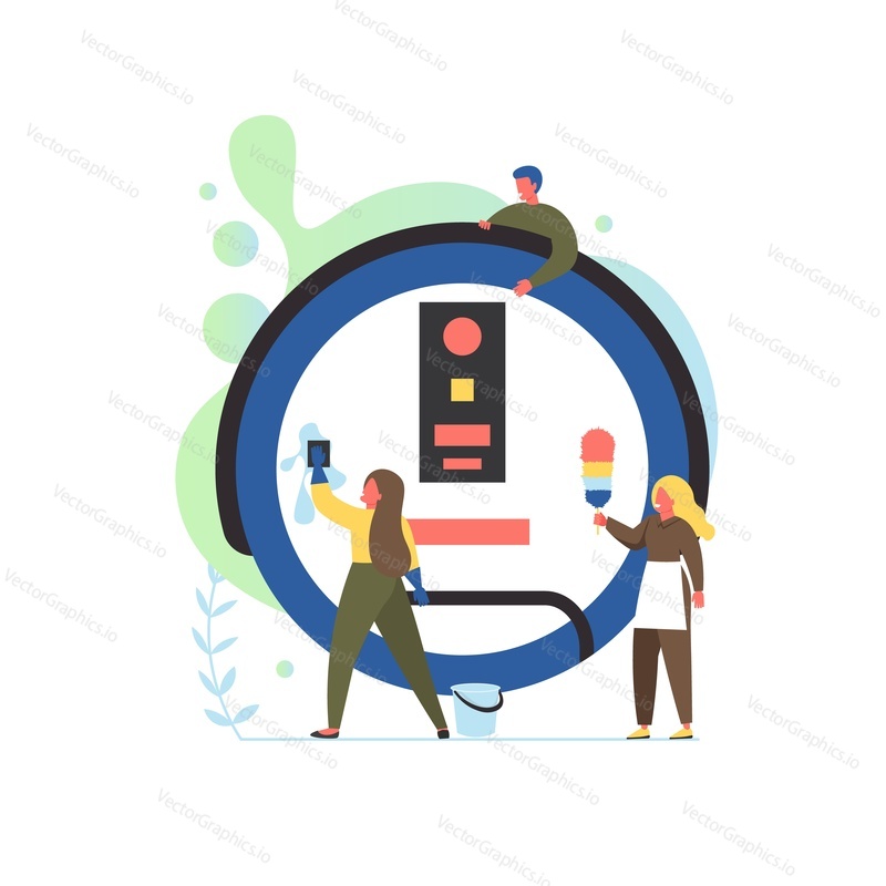 Úklidové služby společnosti vector flat style design ilustrace. Hluboké čištění domů, profesionální úklid koncept pro web banner, webové stránky atd.
