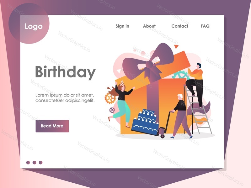 Birthday vector website template, web page and landing page design for website and mobile site development. Bakery, birthday planning, confectionery.