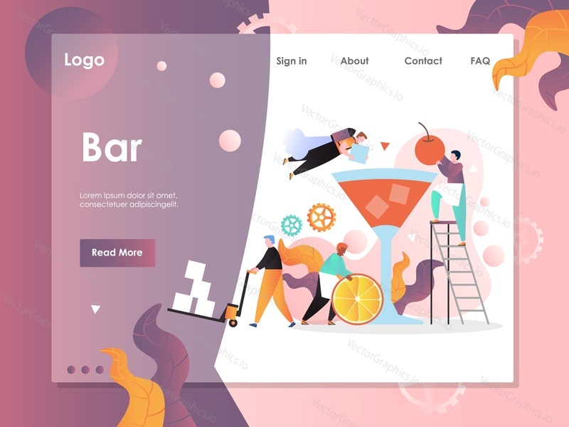 Bar vector website template, web page and landing page design for website and mobile site development. Cocktail party, alcohol bar concept.