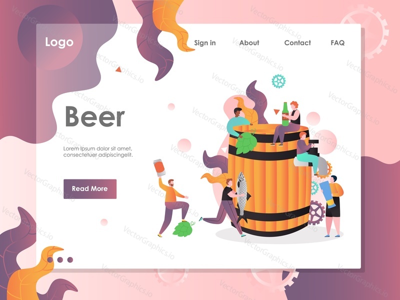 Beer vector website template, web page and landing page design for website and mobile site development. Craft brewery or pub, beer party.