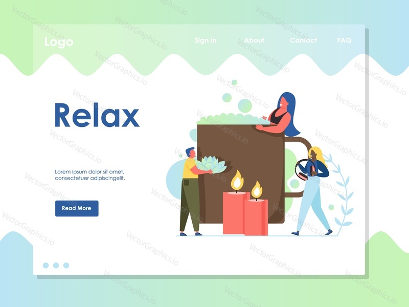 Relax vektorová webová šablona, webová stránka a design vstupní stránky pro vývoj webových stránek a mobilních stránek. Relaxace, koncept třídy jógy.