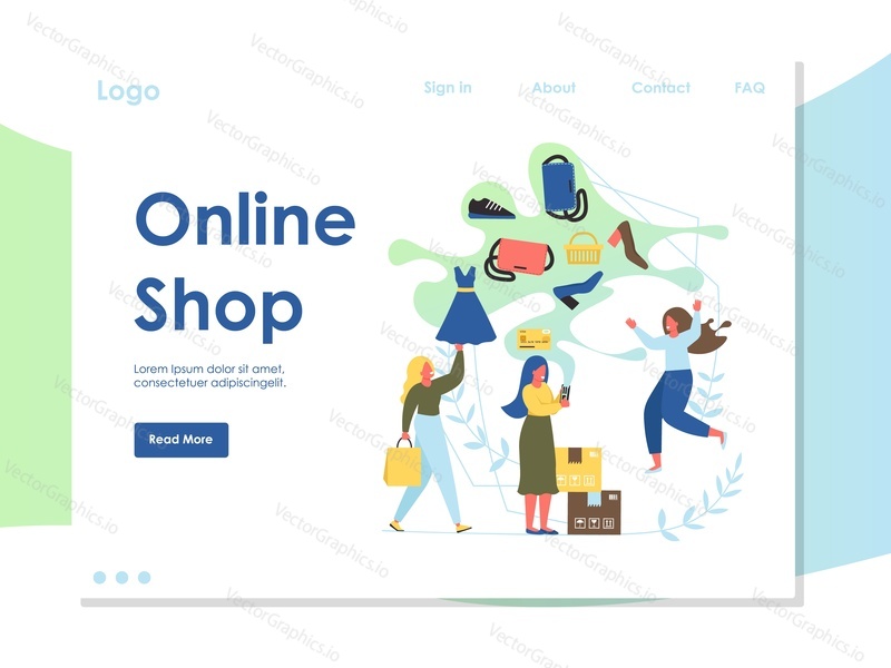 Online shop vector website template, web page and landing page design for website and mobile site development. Internet store, online payment concept.