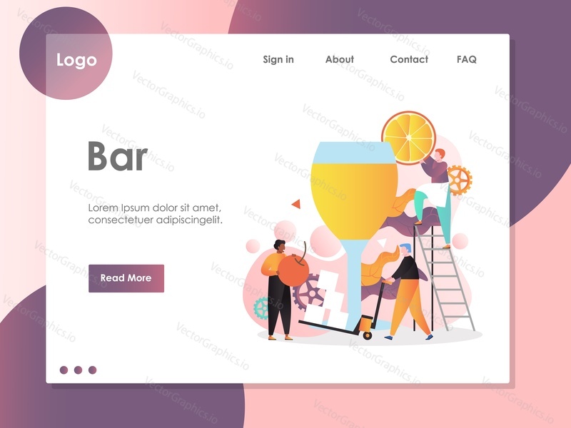 Bar vector website template, web page and landing page design for website and mobile site development. Evening cocktails, restaurant, night club bartender services.
