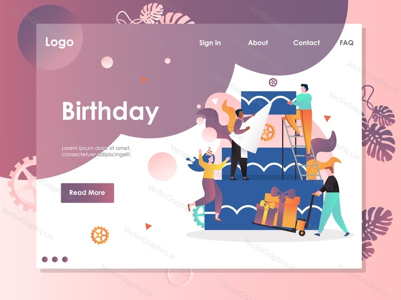 Birthday vector website template, web page and landing page design for website and mobile site development. Bakery, cake making services, confectionery.