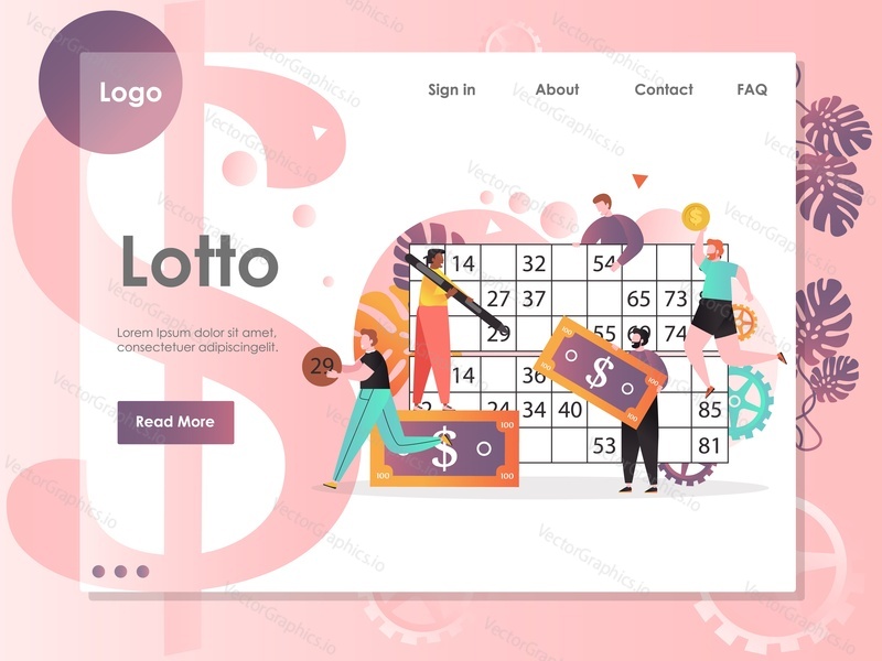 Šablona webových stránek Lotto vector, design webových stránek a vstupních stránek pro vývoj webových stránek a mobilních stránek. Koncept loterijních her se znaky označujícími vybraná čísla na herním skluzu.