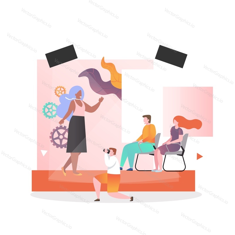 Fashion model young girl walking the runway, vector illustration. Fashion show concept for web banner, website page etc.