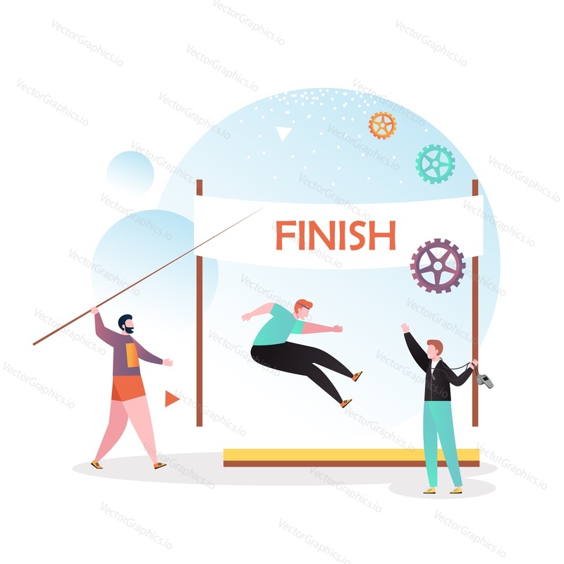 Jumping athlete male character, vector illustration. Athletics long jump sport event concept for web banner, website page etc.