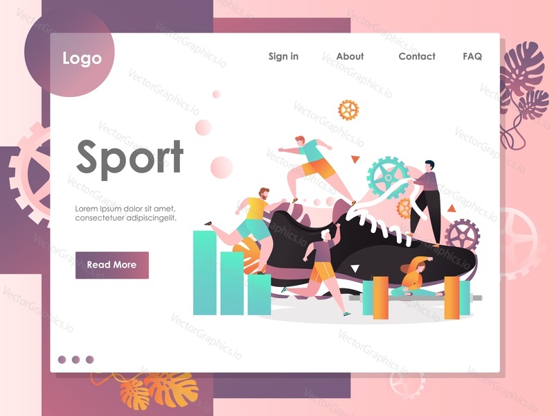 Šablona webových stránek Sport vector, design webových stránek a vstupních stránek pro vývoj webových stránek a mobilních stránek. Sportovní tenisky pro trénink v tělocvičně, cvičení, běh atd.