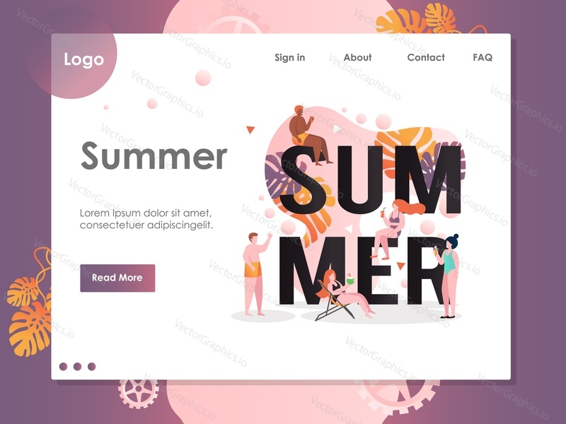 Summer vector website template, web page and landing page design for website and mobile site development. Beach vacation, summertime, travel.