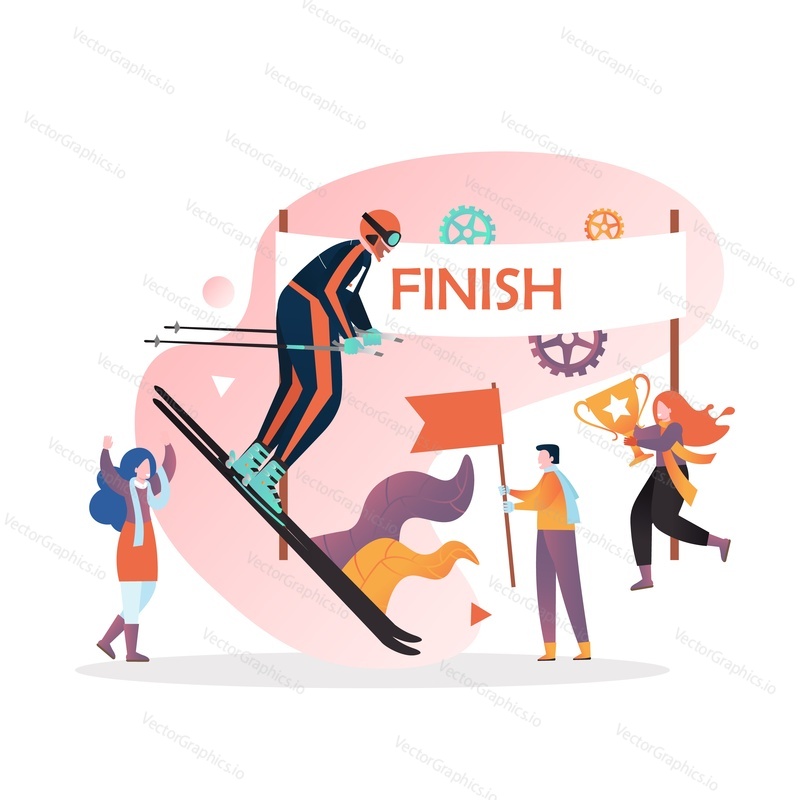 Běh na lyžích, vektorové ilustrace. Zimní triatlon soutěž, mistrovství, multisport run-bike-ski koncept akce pro web banner, webové stránky atd.