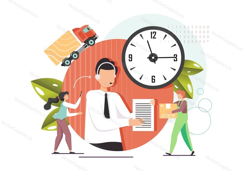 Delivery call center vector flat style design illustration. Customer support center, logistics, call back service concept for web banner, website page etc.