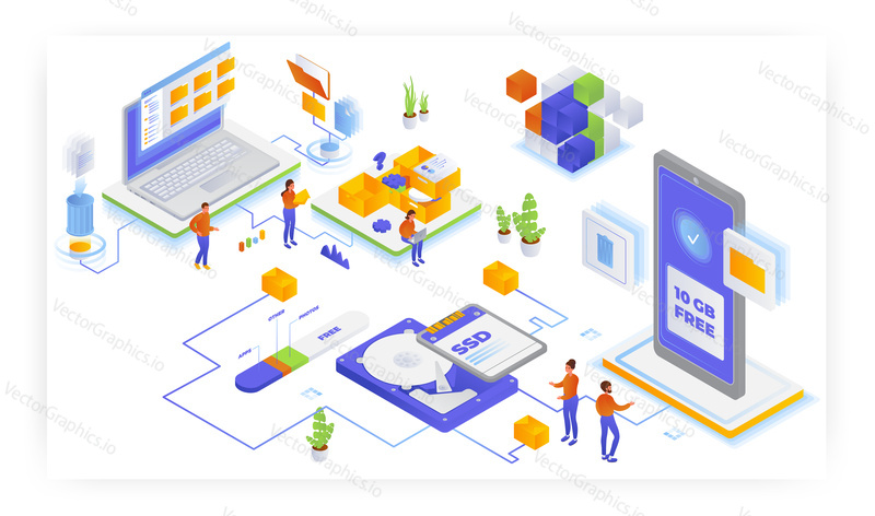 Never run out of storage, flat vector isometric illustration. Receive additional free 10gb to organize stuff.
