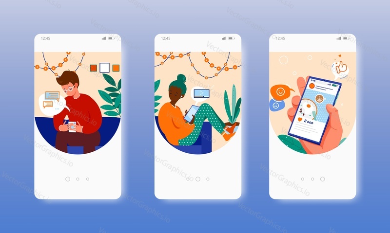 Социальные сети, зависимость от смартфонов. Проблемы с живым общением с партнером. Экраны загрузки мобильного приложения. Векторный шаблон баннера для веб-сайта и мобильной разработки. Веб-сайт, иллюстрация дизайна пользовательского интерфейса
