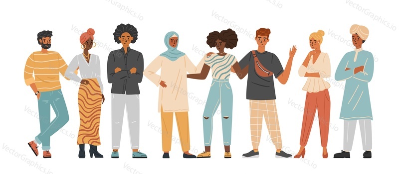 Různorodá skupina lidí koncept vektorové ilustrace. Obchodní nadnárodní a mnohonárodnostní tým. Muž a žena různých ras v neformálním oblečení. Komunita různých lidí.