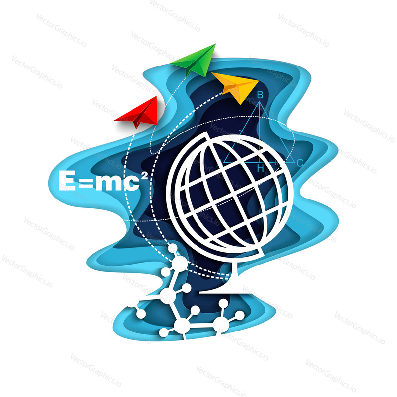 Education and school concept vector poster in paper art origami style.
