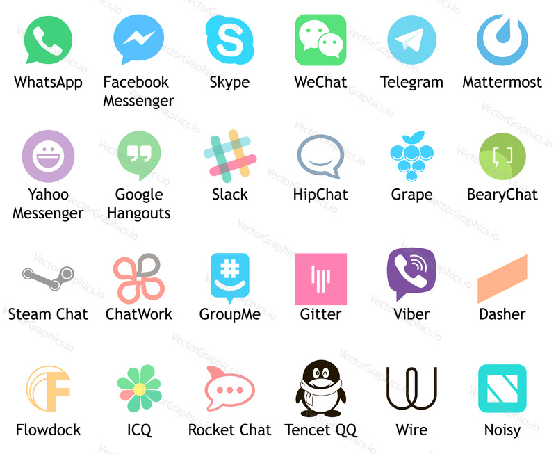 Vektorové sada sociálních médií a messenger ikony izolované