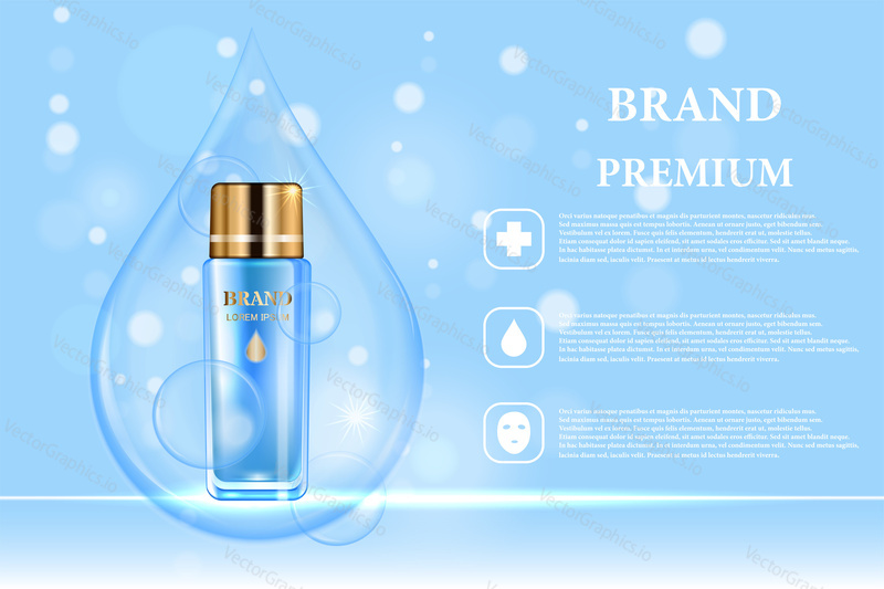 Cosmetic products ad. Vector 3d illustration. Skin care bottle template design. Face and body make up cream and lotion.