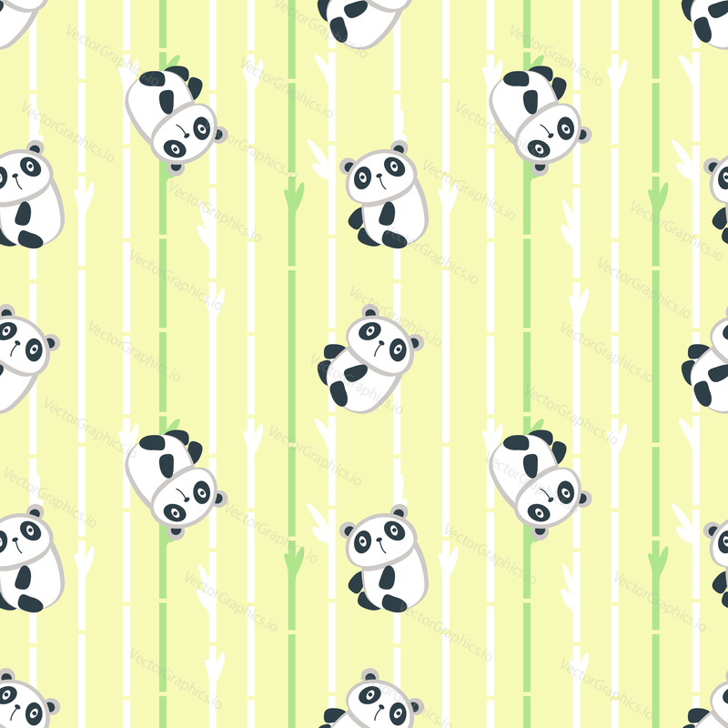 Vektorové bezešvé vzor s roztomilé panda a bambusových větví. Legrační zvířata pozadí, tapety, tkanina, balicí papír.