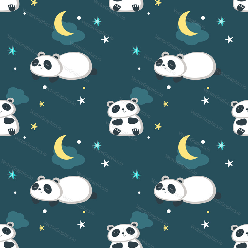 Vektorové bezešvé vzor s roztomilý panda při odpočinku. Legrační zvířata pozadí, tapety, tkanina, balicí papír.