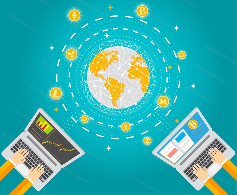 Chryptocurrency digital tech concept vektorové ilustrace. Kryptoměna a digitální peníze technologie plakát, banner design šablony.
