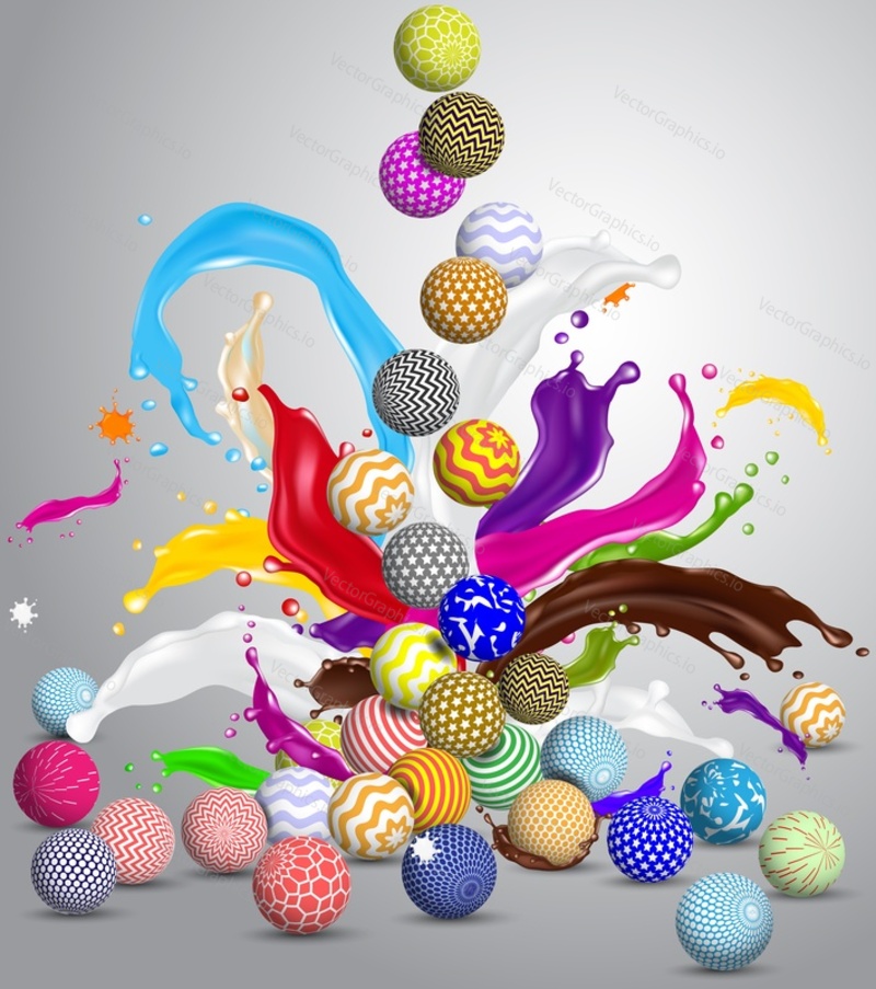 Vector abstract multicolor balls and splashes wallpaper background.